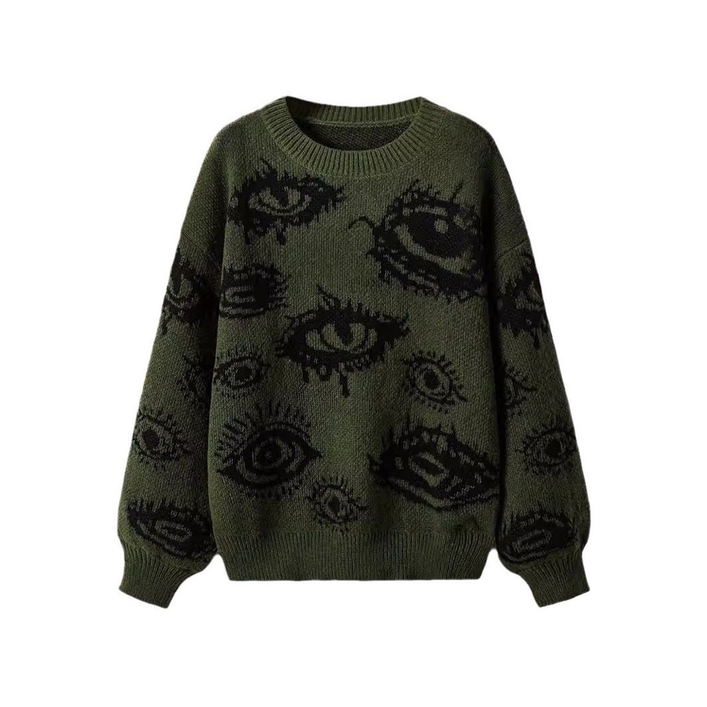 Green Sweater With Eye Pattern - image 2